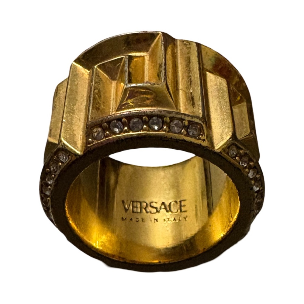 Versace Gold Plated Geometric Ring - size 6*